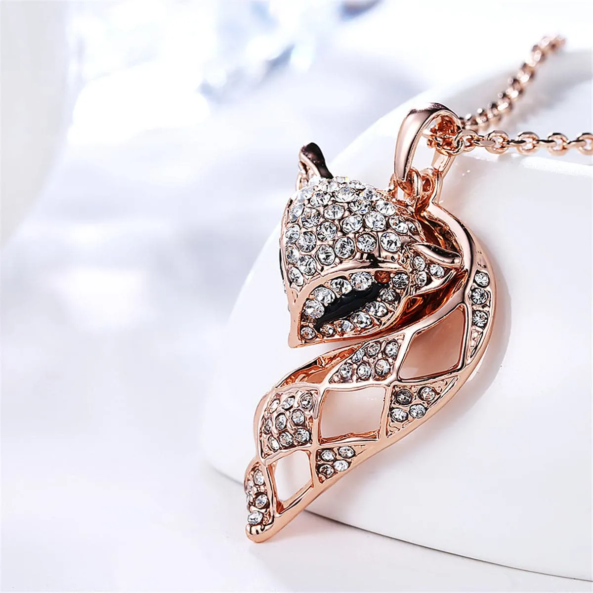 Cubic Zirconia & 18K Rose Gold-Plated Fox Pendant Necklace
