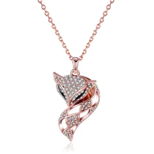 Cubic Zirconia & 18K Rose Gold-Plated Fox Pendant Necklace