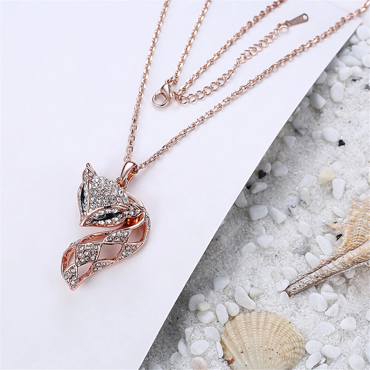 Cubic Zirconia & 18K Rose Gold-Plated Fox Pendant Necklace