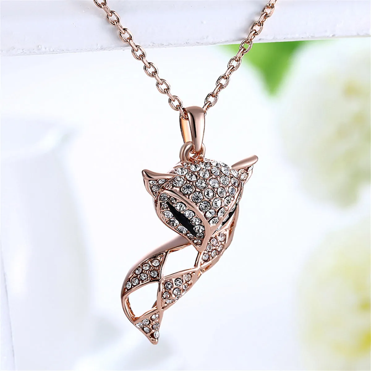 Cubic Zirconia & 18K Rose Gold-Plated Fox Pendant Necklace