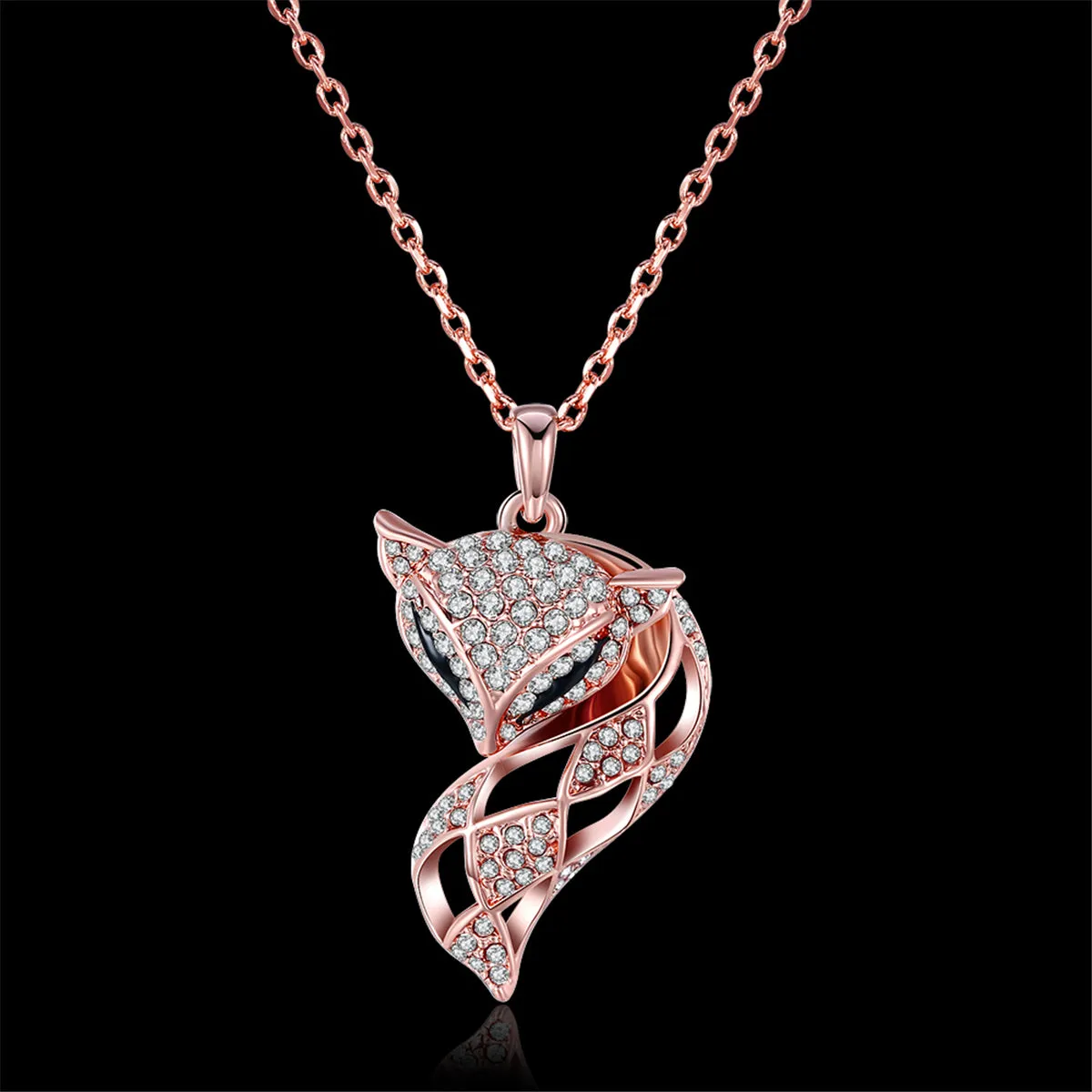 Cubic Zirconia & 18K Rose Gold-Plated Fox Pendant Necklace