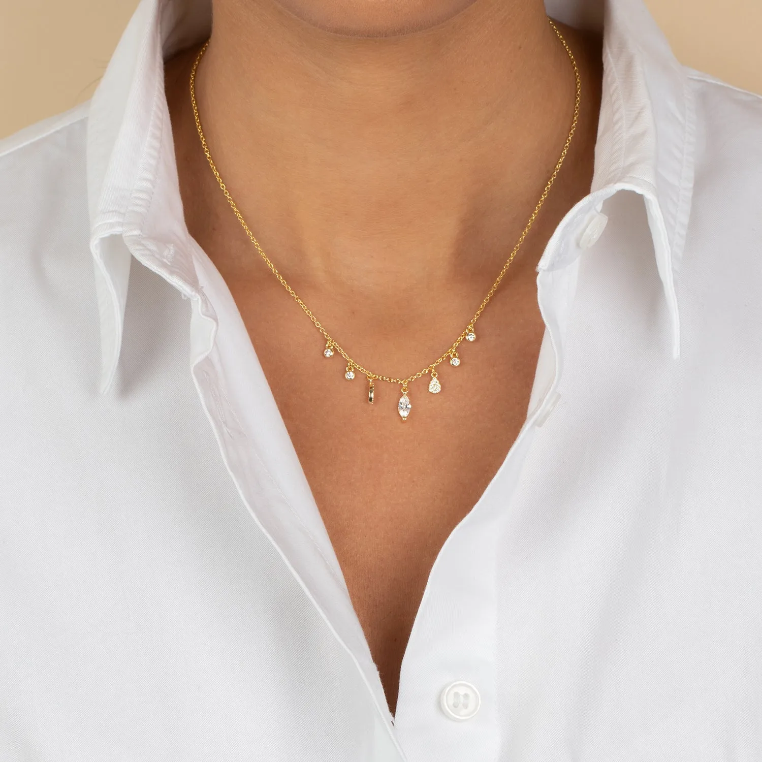 CZ Shaker Multi Charm Necklace