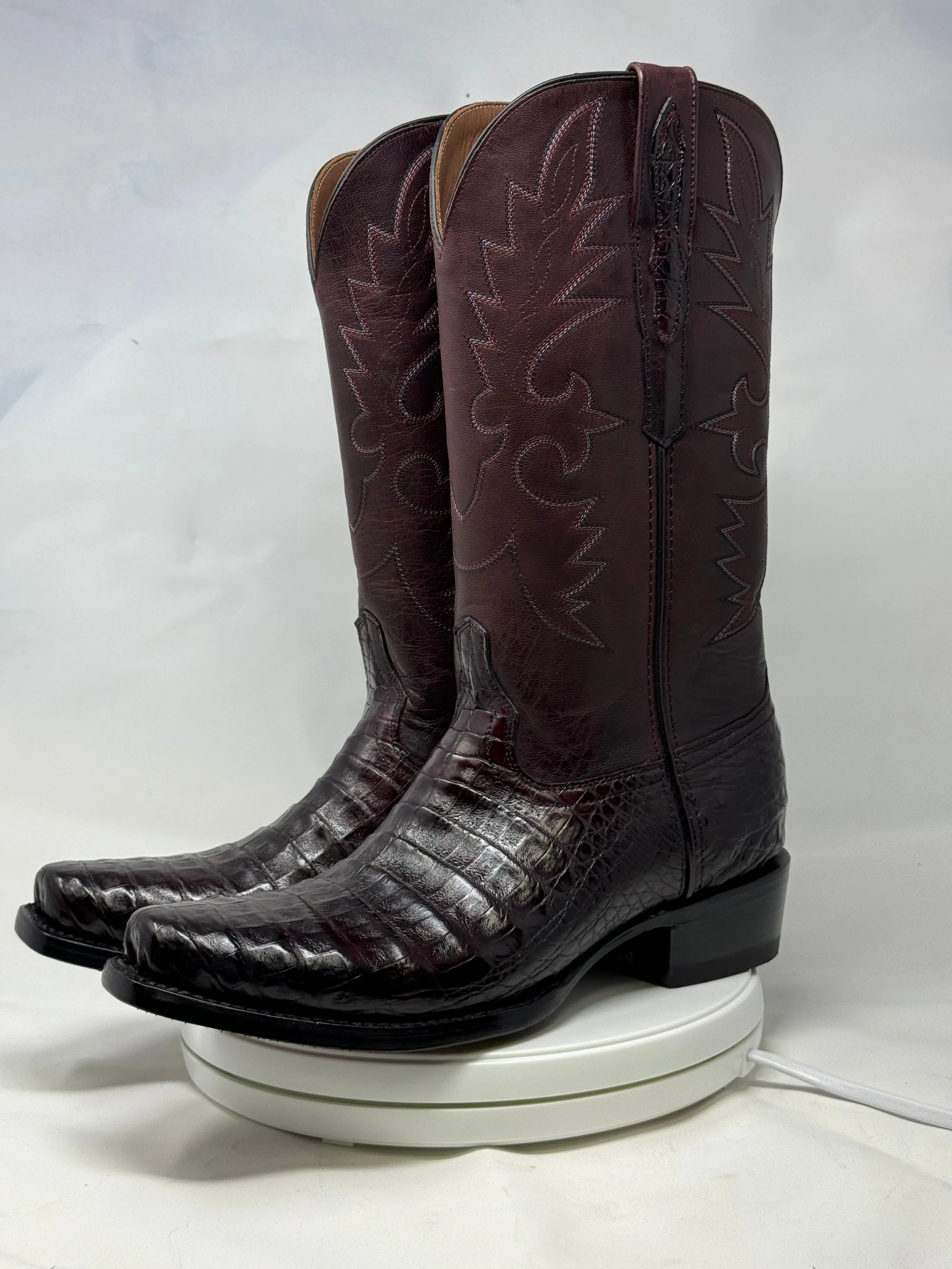 DJ2011 | Don Juan Boots Men's Caiman Belly Black Cherry Diamond Toe
