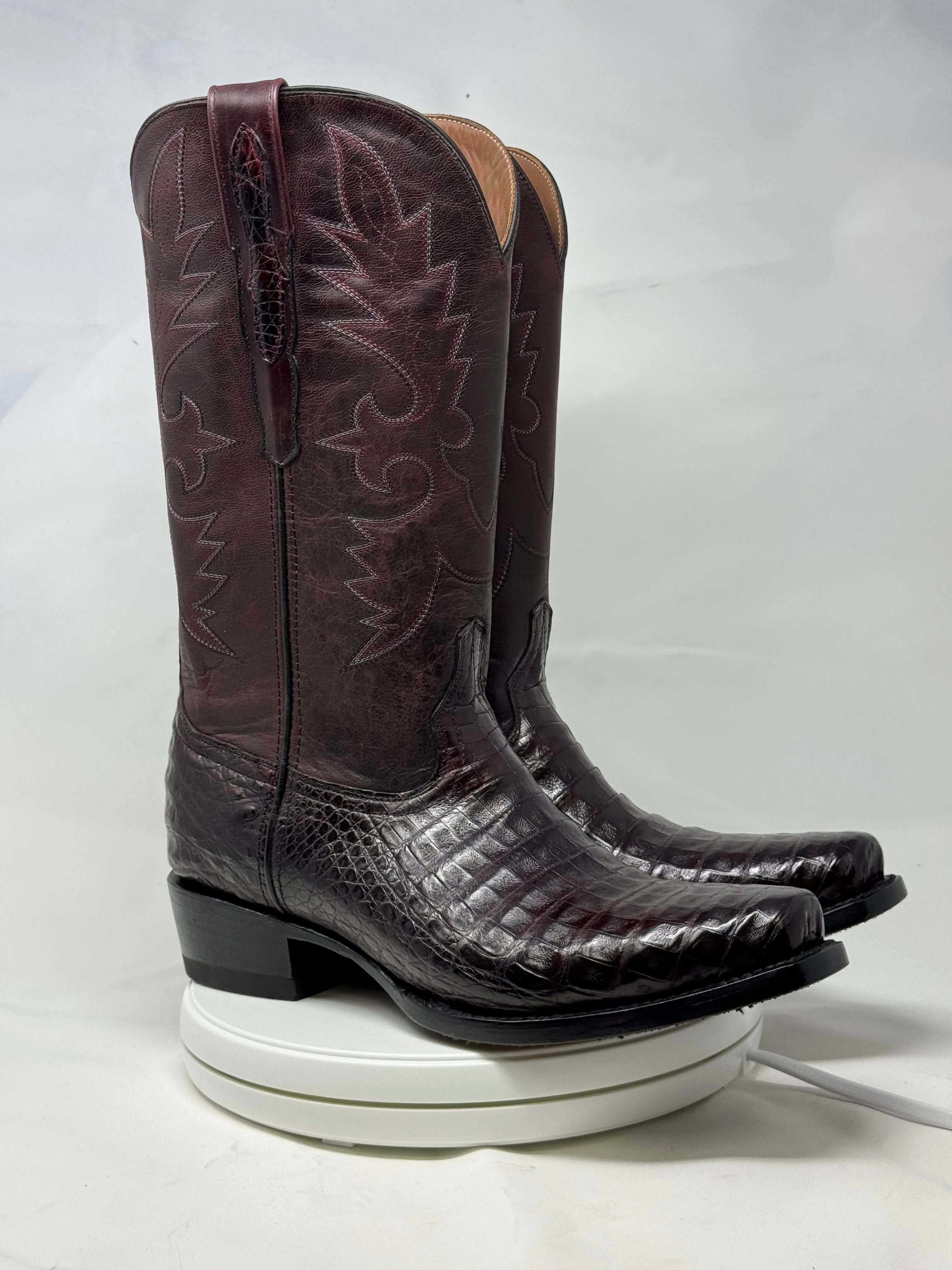 DJ2011 | Don Juan Boots Men's Caiman Belly Black Cherry Diamond Toe