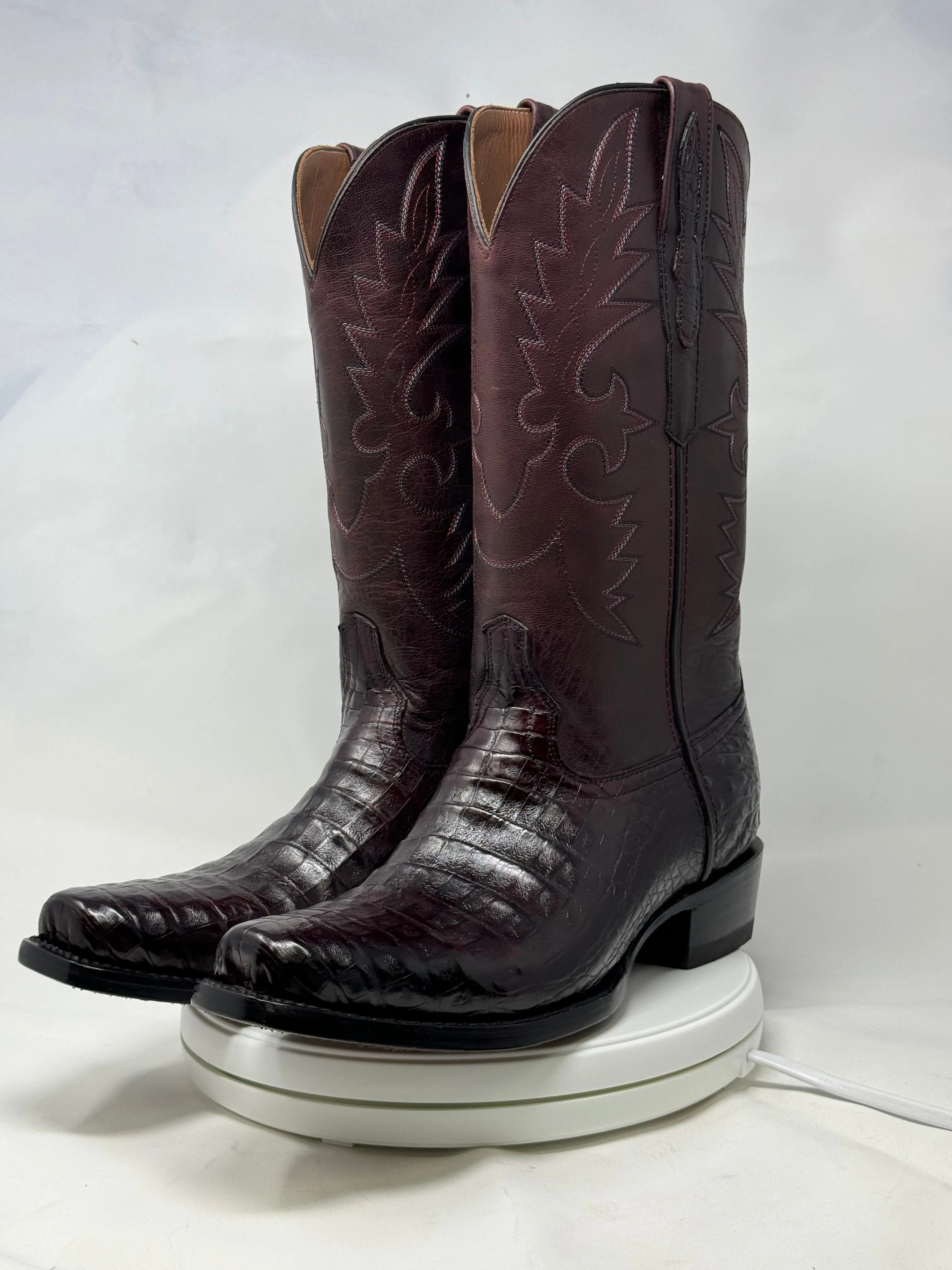 DJ2011 | Don Juan Boots Men's Caiman Belly Black Cherry Diamond Toe