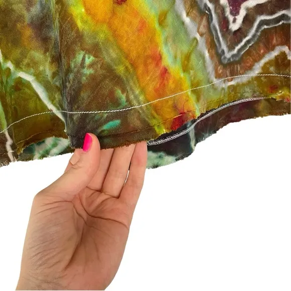 Eileen Fisher Linen Skirt Womens XS PP Organic Handmade Geode Tie Dye Green
