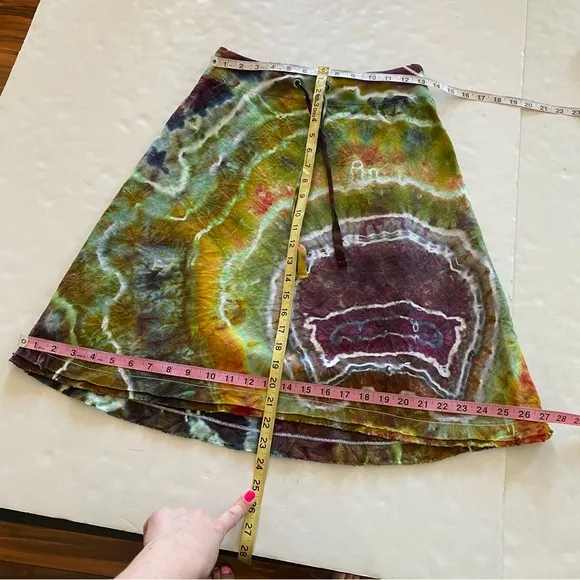 Eileen Fisher Linen Skirt Womens XS PP Organic Handmade Geode Tie Dye Green