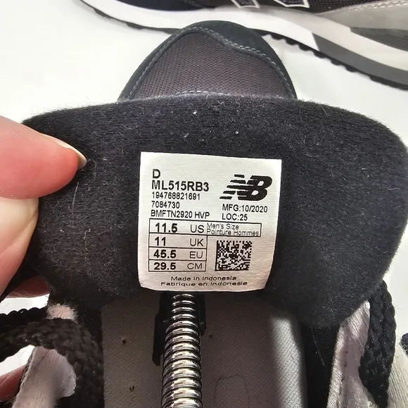 EUC New Balance 515 V3 Casual Lifestyle Shoe Black Marblehead White size‎ 11.5