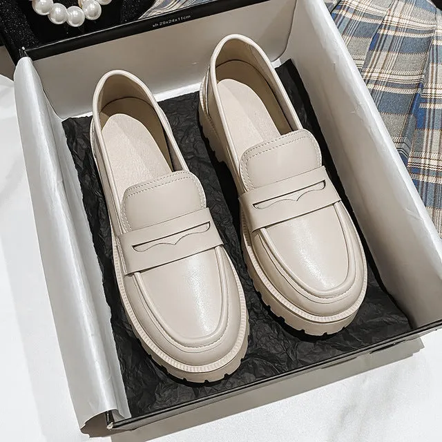Fashion Female British Style Genuine Leather Platform Spring Shoes