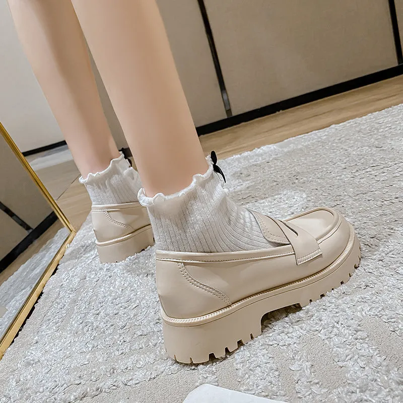 Fashion Female British Style Genuine Leather Platform Spring Shoes