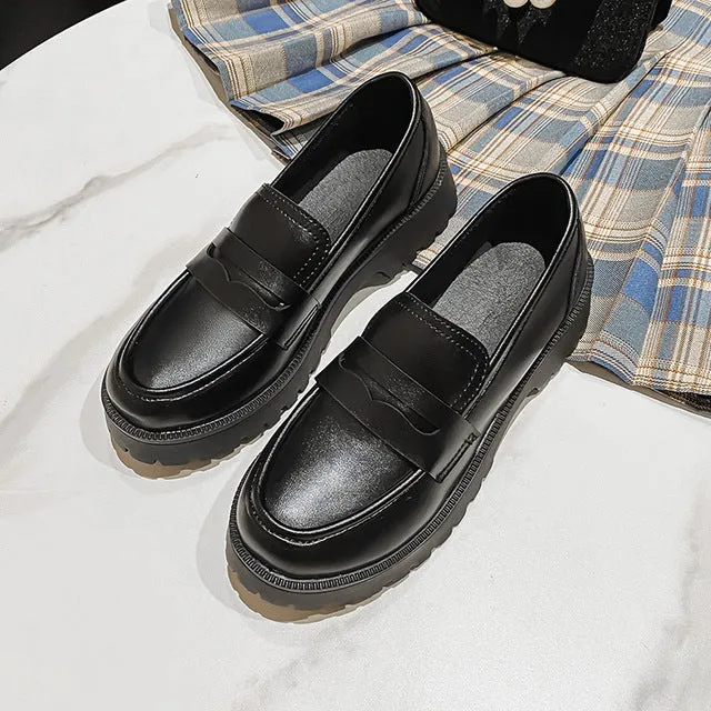 Fashion Female British Style Genuine Leather Platform Spring Shoes