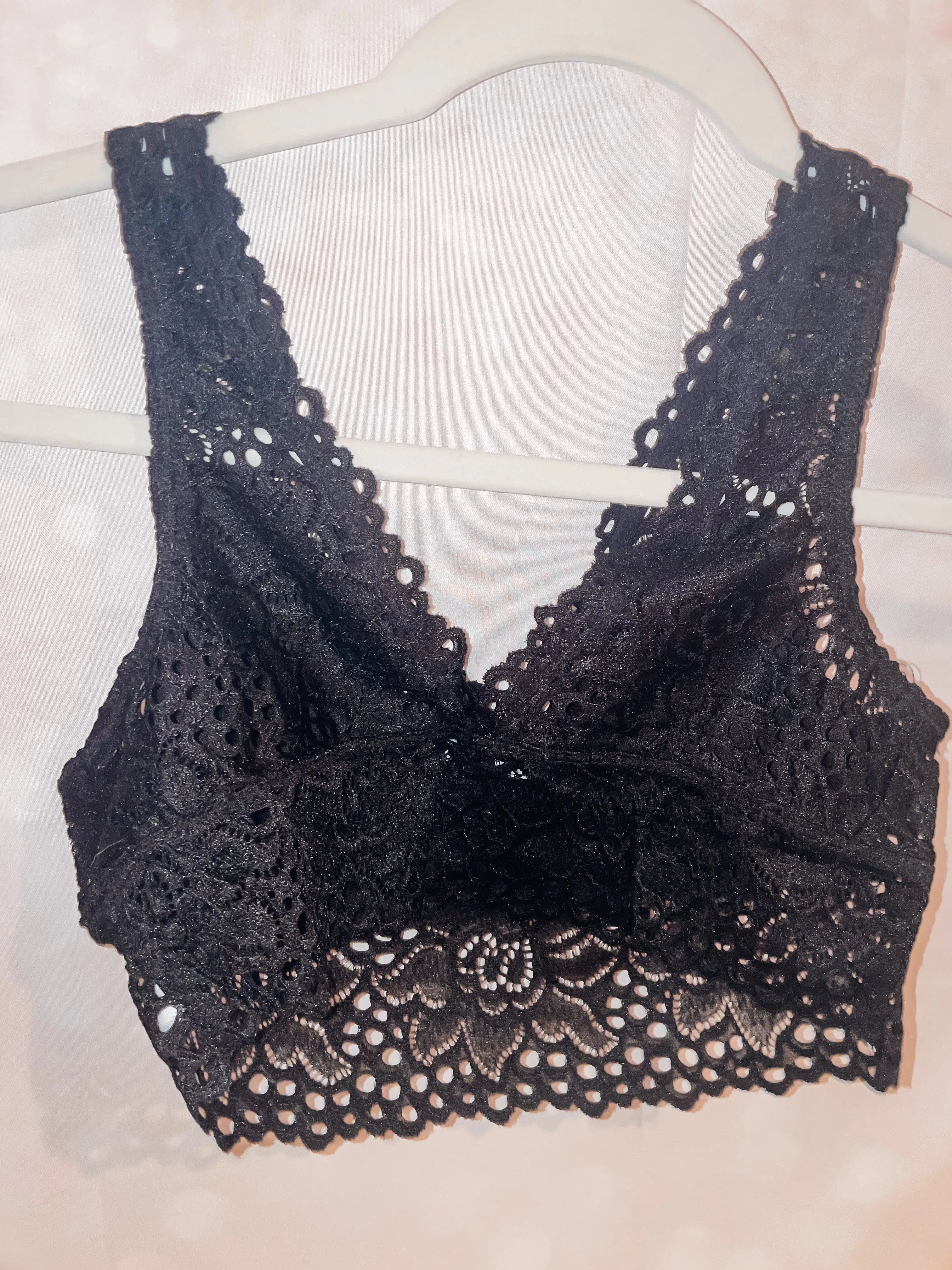 Feather Lace Bralette Black and Ivory