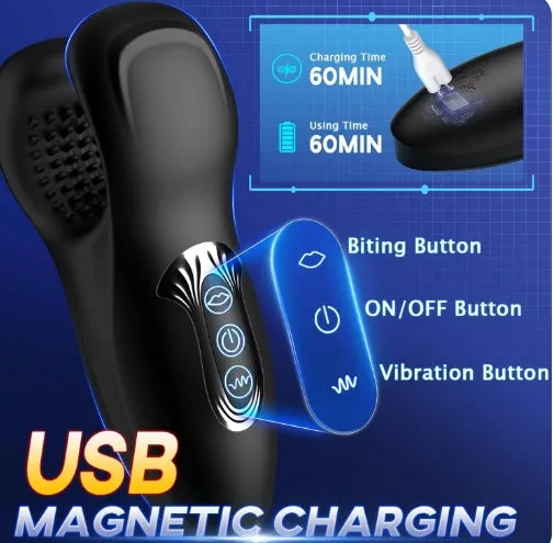 First-Ever Dual-Head Bite Male Dual Vibrating Bite Trainer Delay Training Masturbator Erection Booster 10 Fitted Bite Modes & 10 Powerful Vibration Modes
