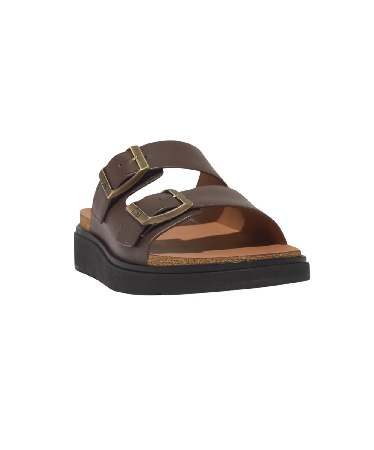 Fitflop Gen FF Buckle Two Bar Leather Slides Mens Chocolate Brown