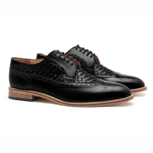 Flare Mens Black Oxford Woven Shoes | Handmade