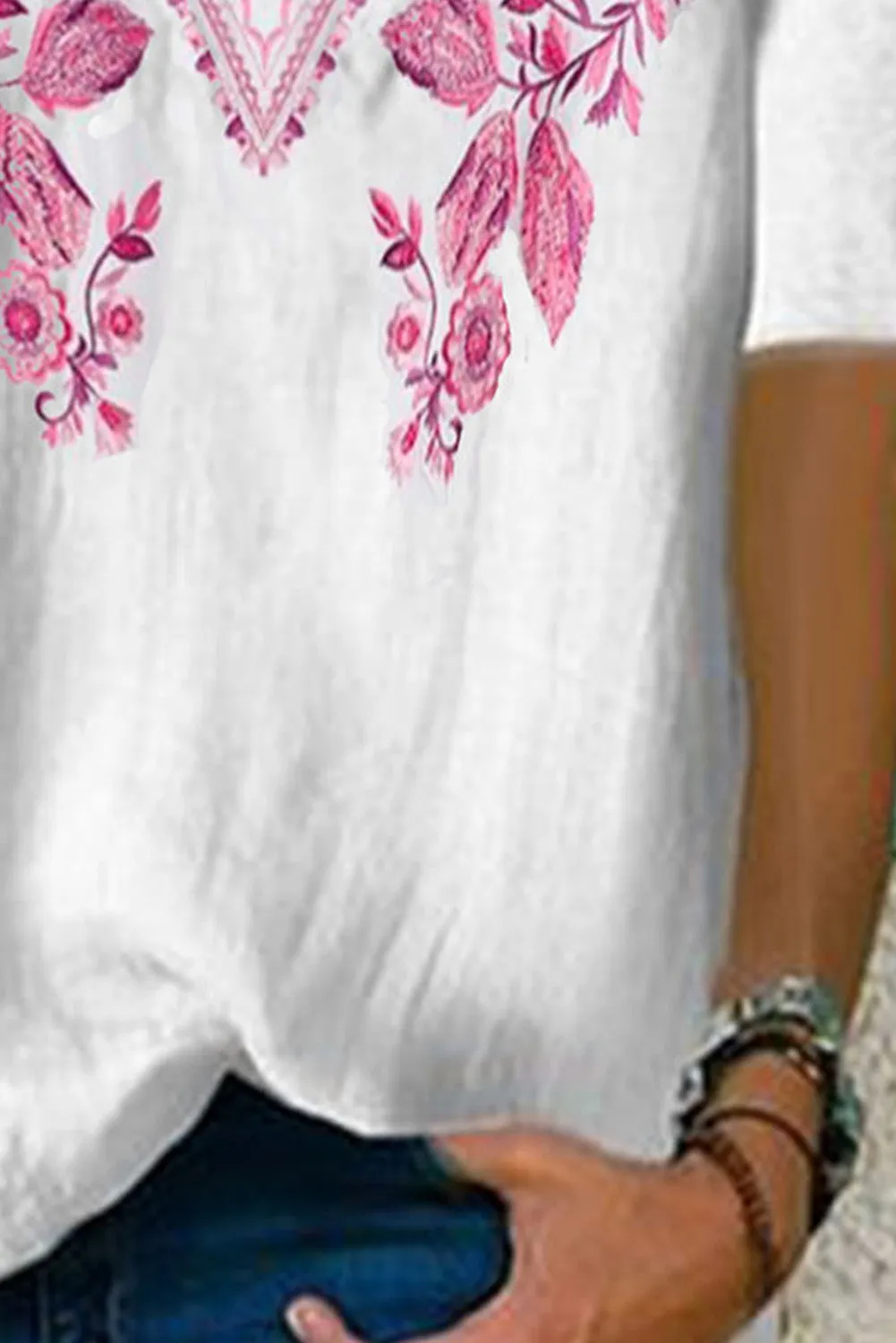 Floral Pattern V Neck Short Sleeve Top