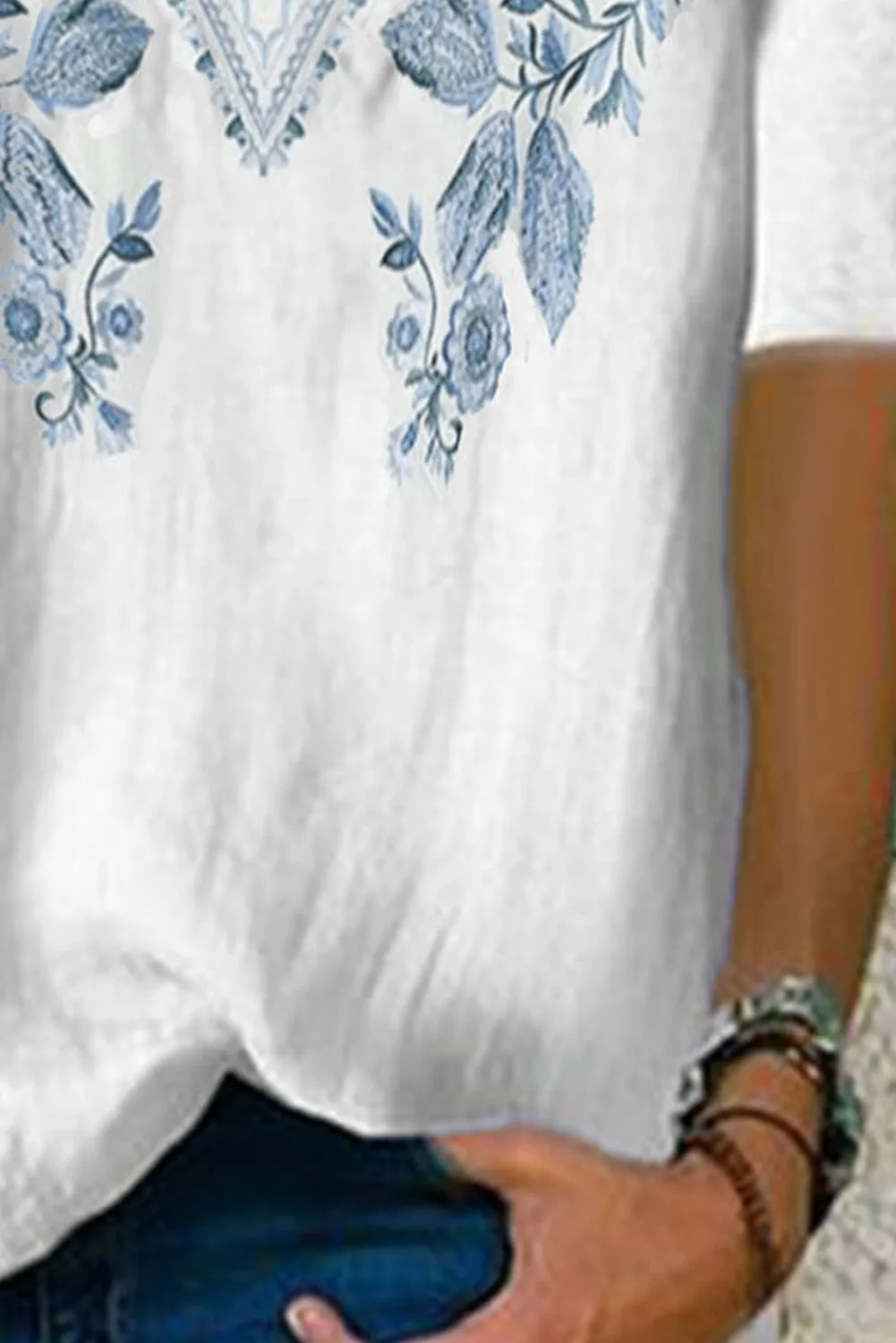 Floral Pattern V Neck Short Sleeve Top