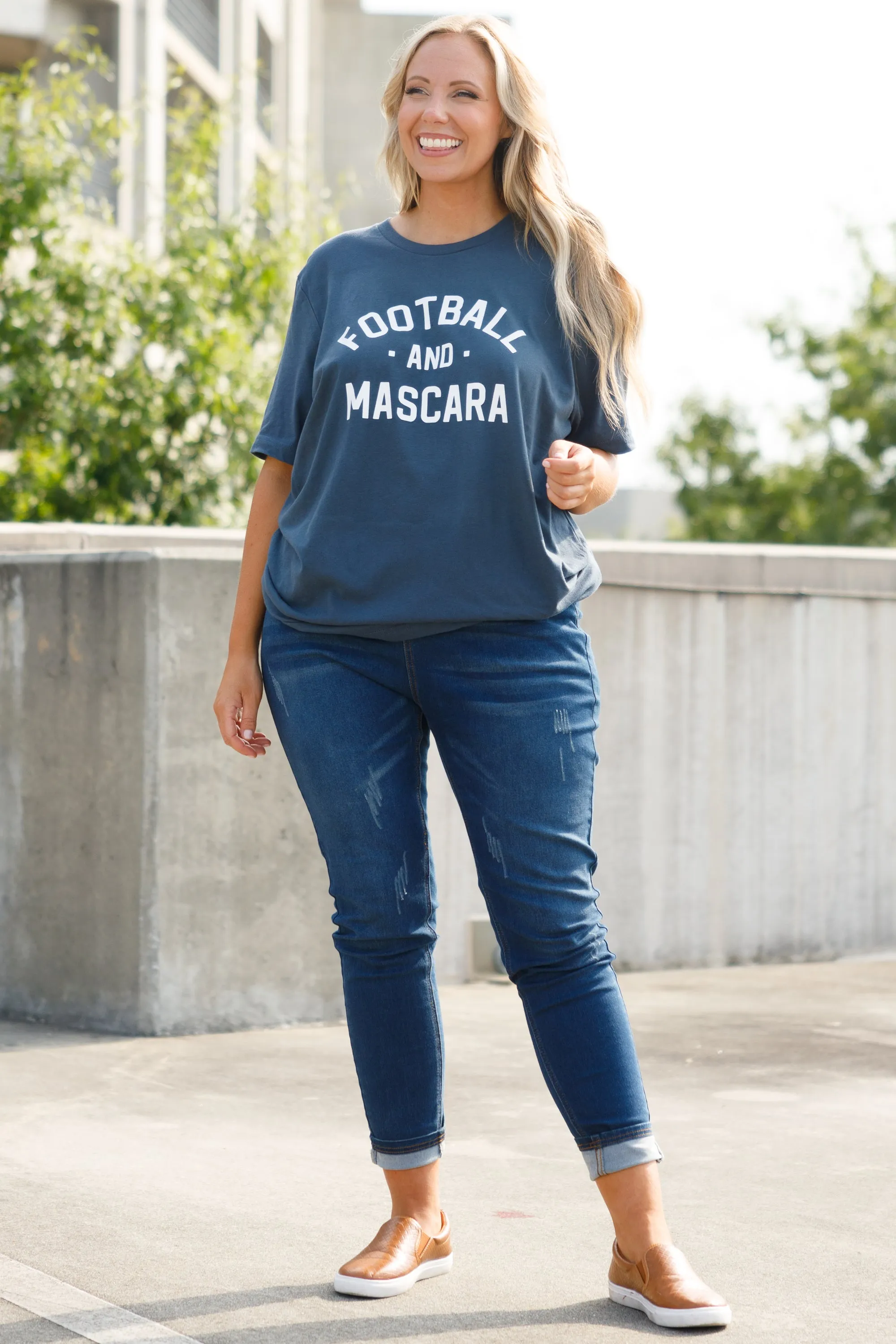Football and Mascara Tee, Vintage Navy