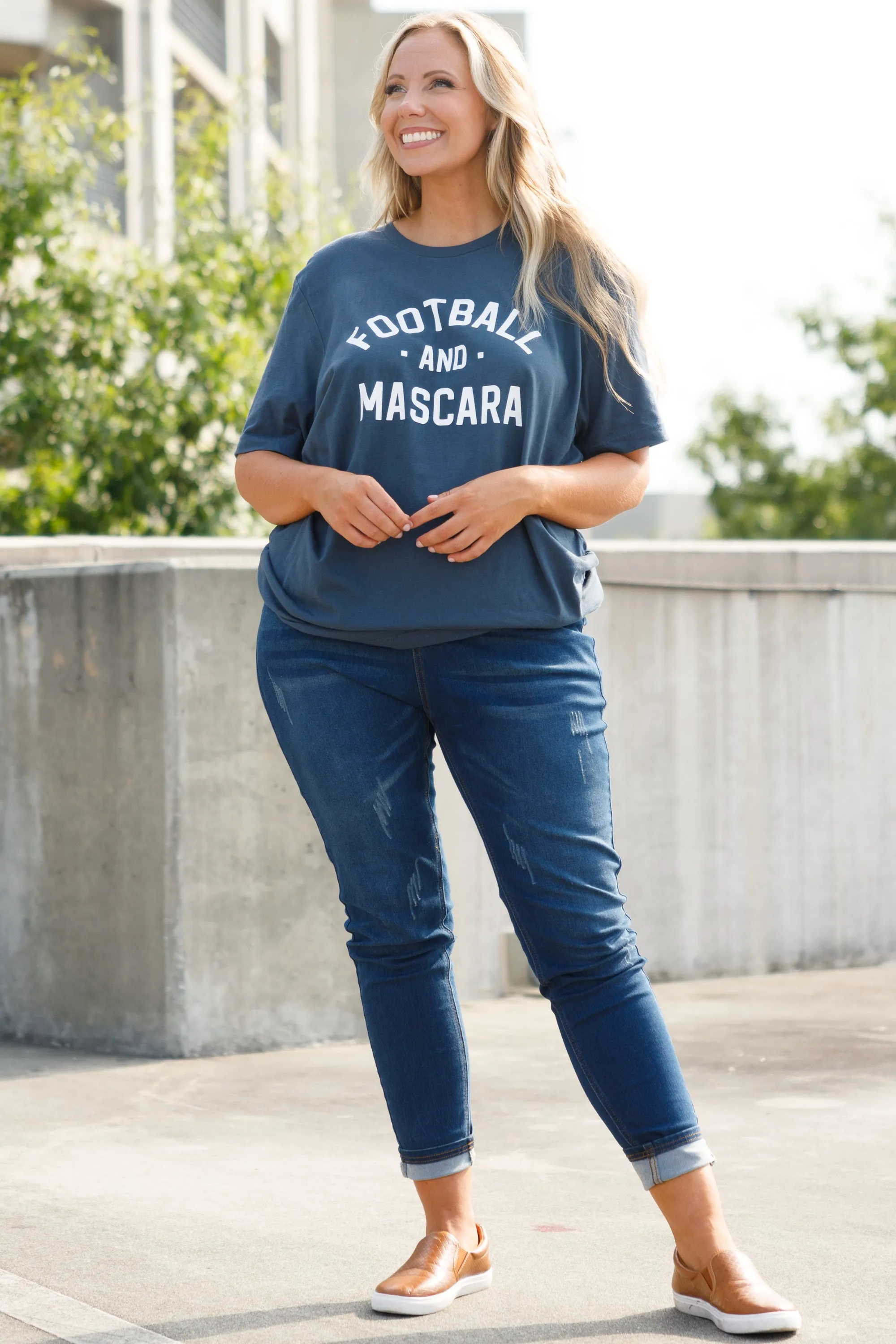 Football and Mascara Tee, Vintage Navy