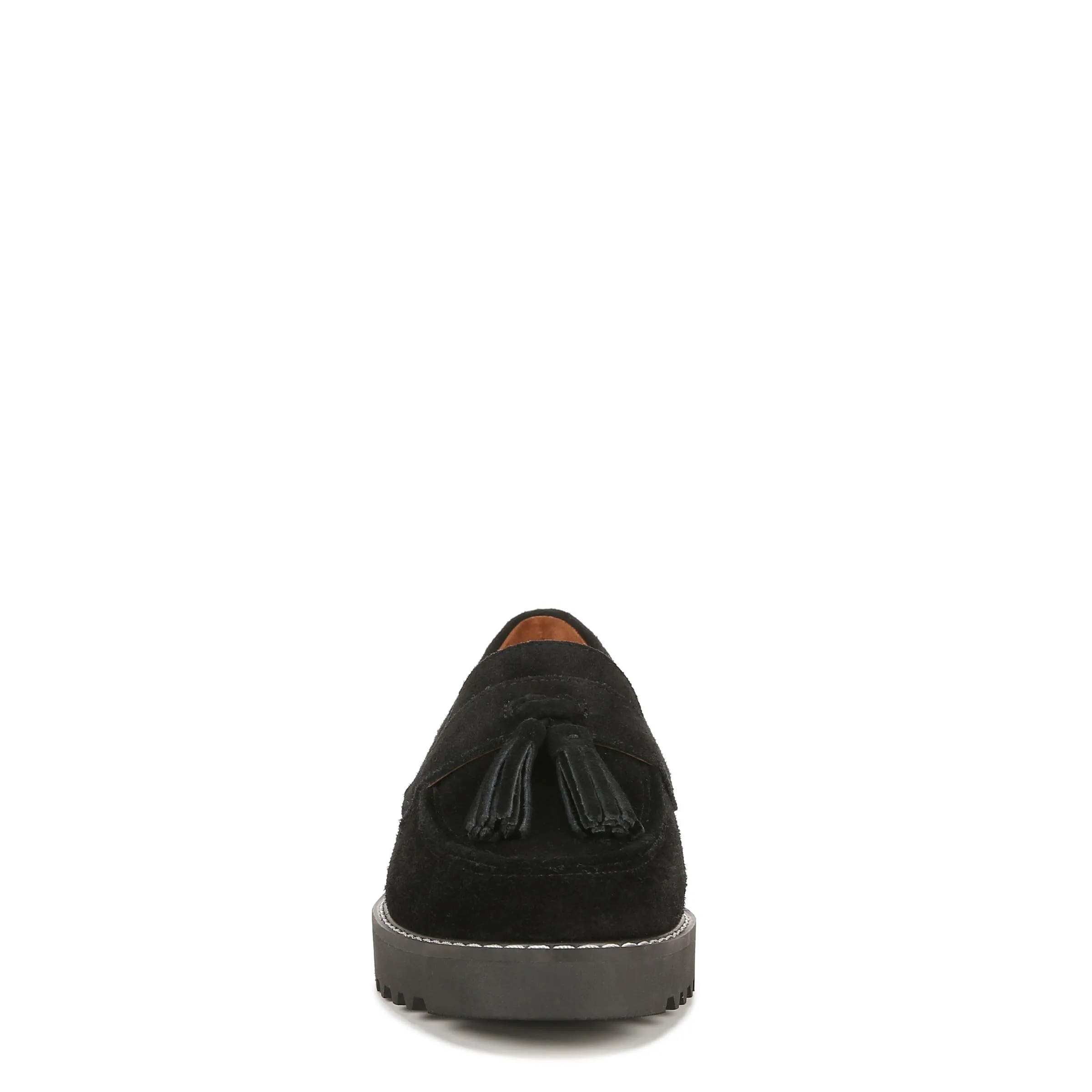 Franco Sarto Womens Carolynn Lug Sole Loafer with Tassel Detail , Black Suede, 10 M
