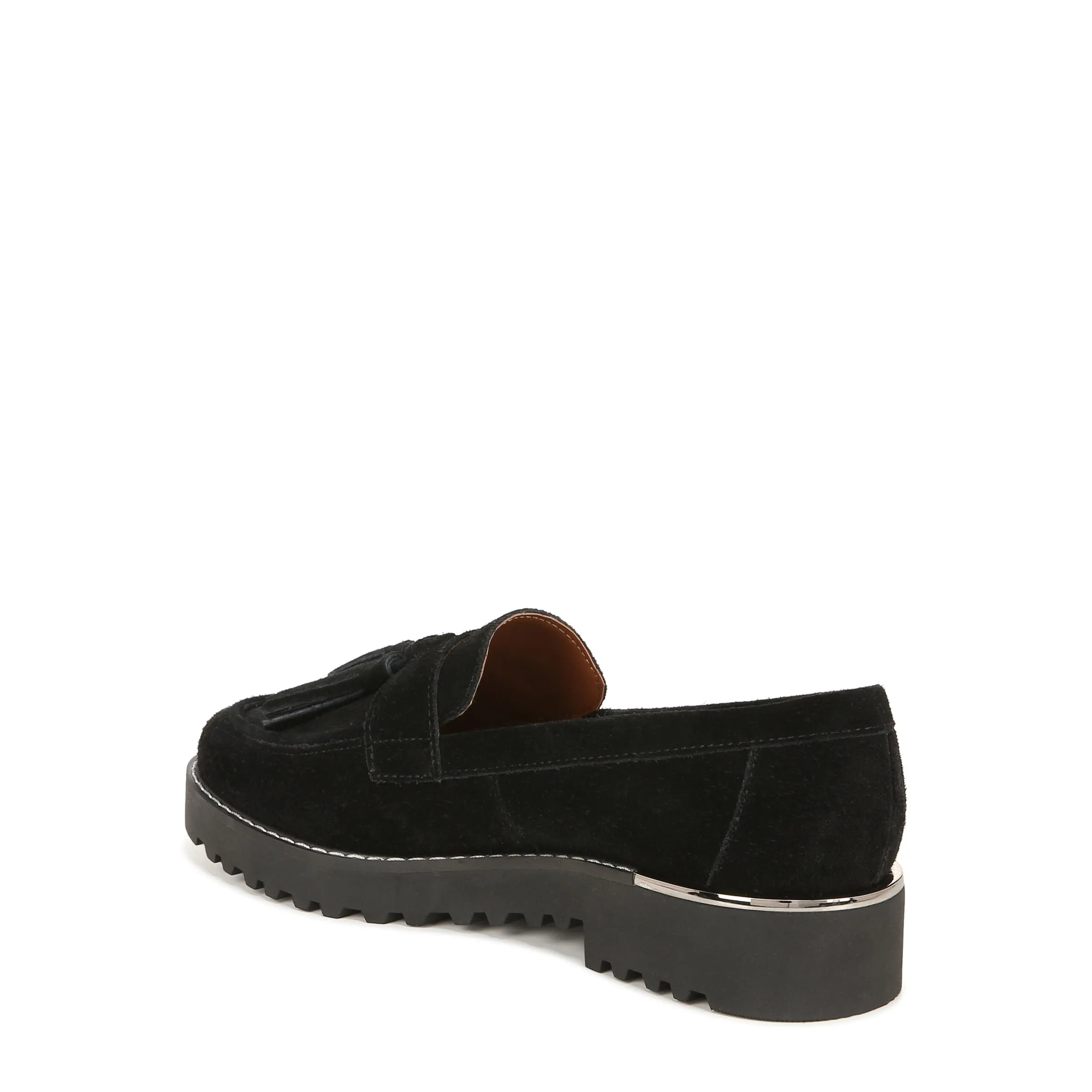 Franco Sarto Womens Carolynn Lug Sole Loafer with Tassel Detail , Black Suede, 11 M