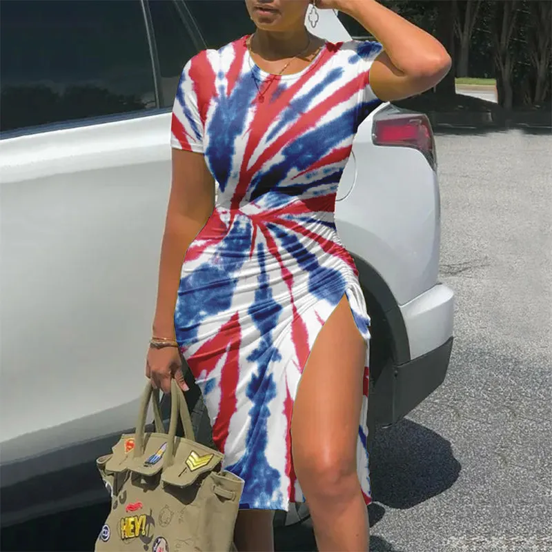 Freedom Flag Print High Slit Bodycon Dress