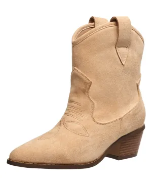 French Connection Carrie Women's Modern Western Cowboy Boots with Pull-Up Tabs in Taupe Size 9