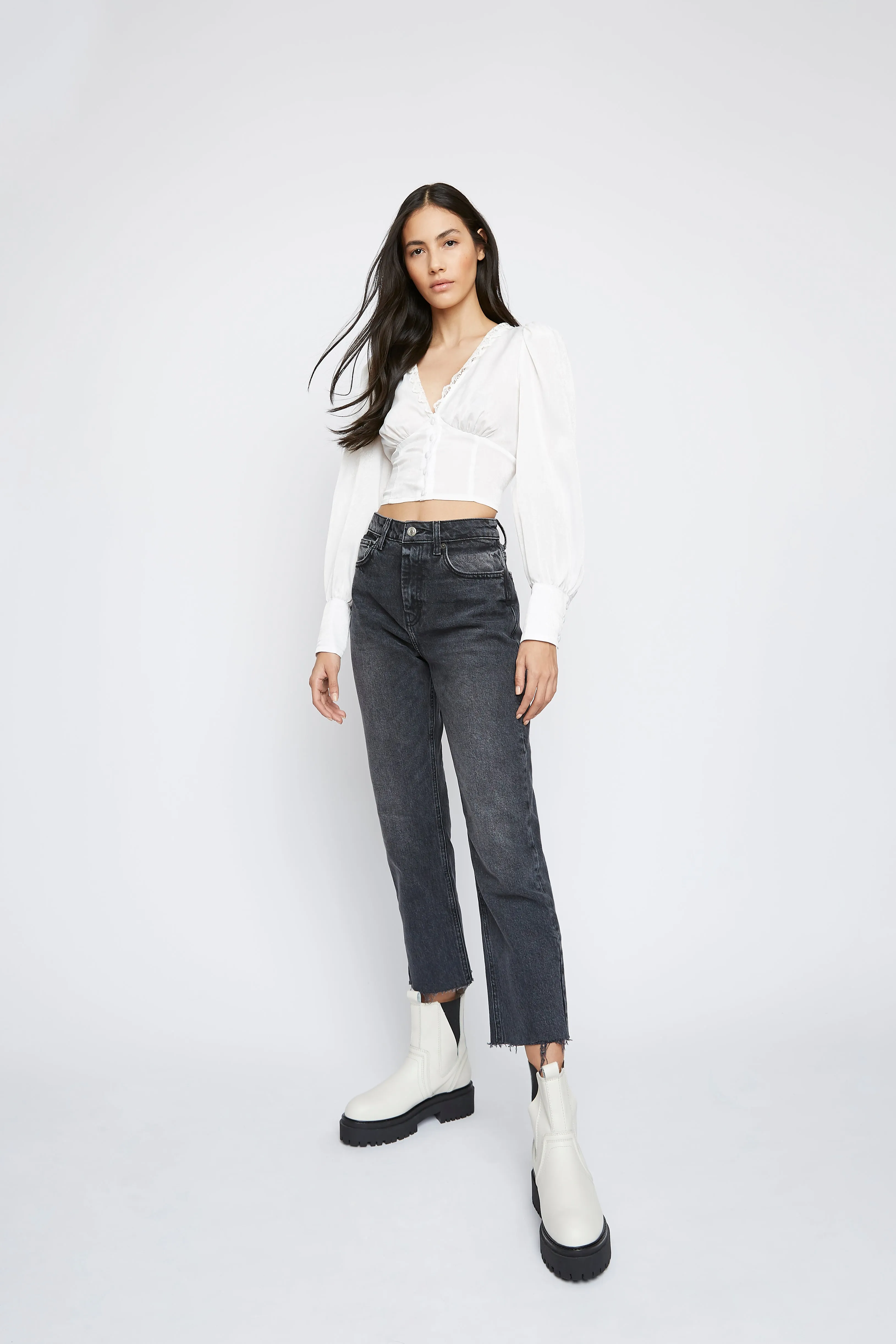 Glamorous White V- Neck Button Front Blouse