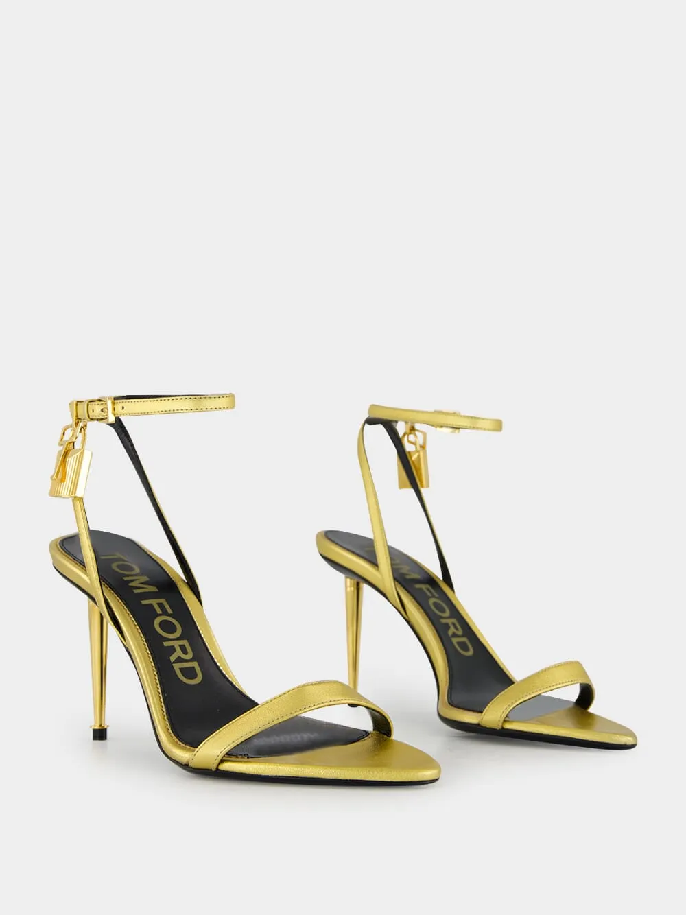 Gold Laminated Padlock Naked Sandal