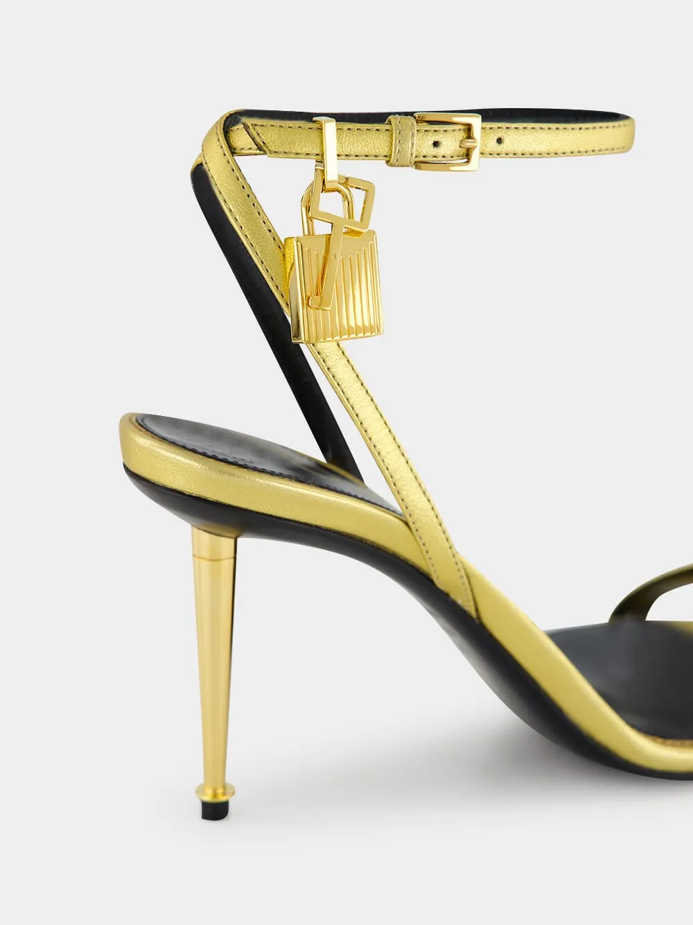 Gold Laminated Padlock Naked Sandal