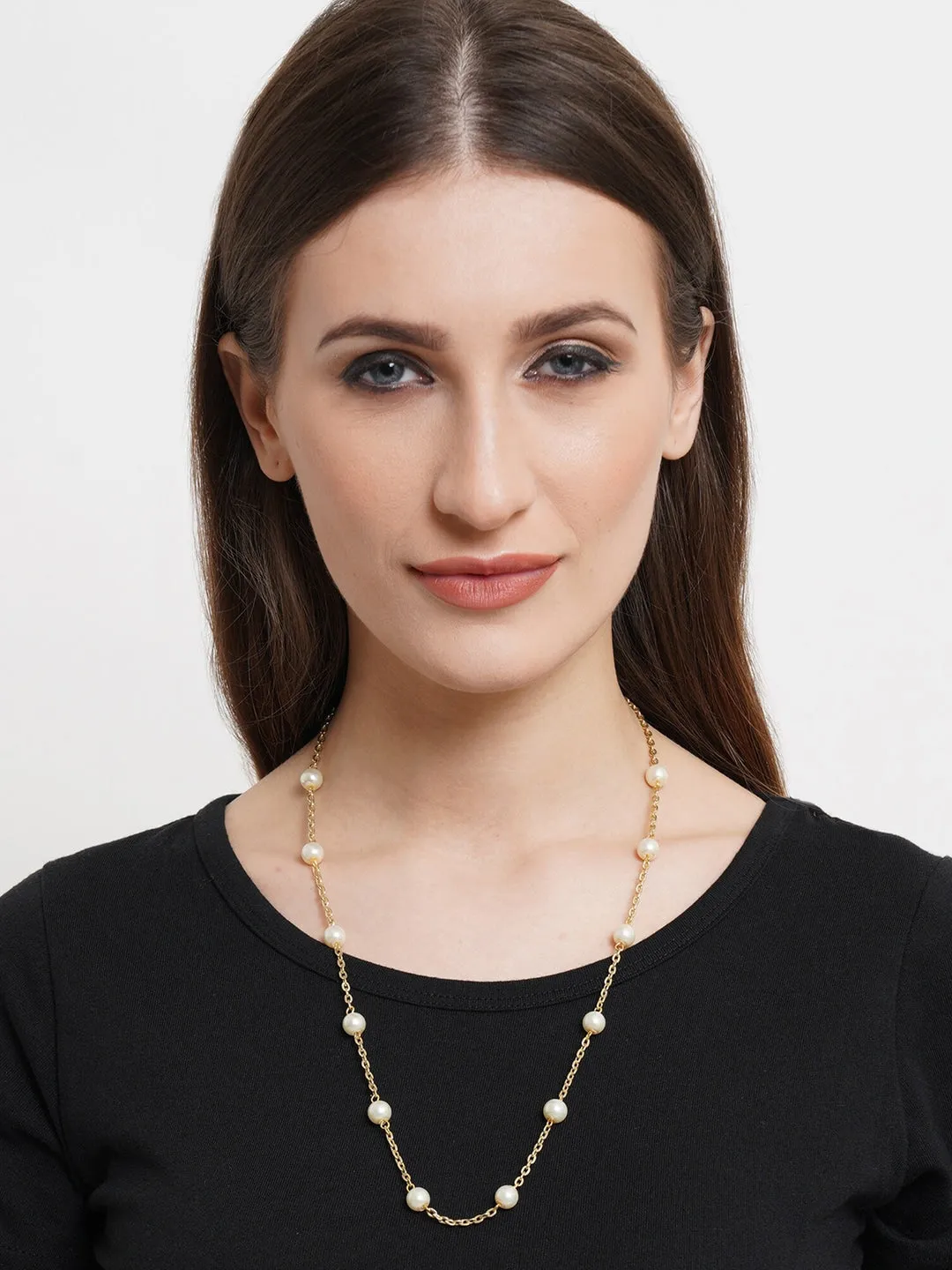 Gold Plated & White Pearl Handcrafted Ranihaar Necklace