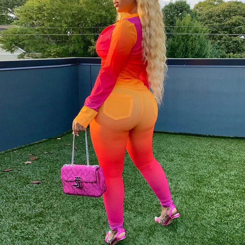 Gradient Color Pocket Design Two Piece Set
