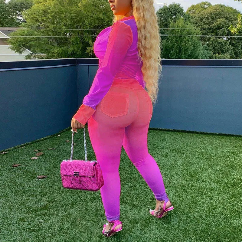 Gradient Color Pocket Design Two Piece Set