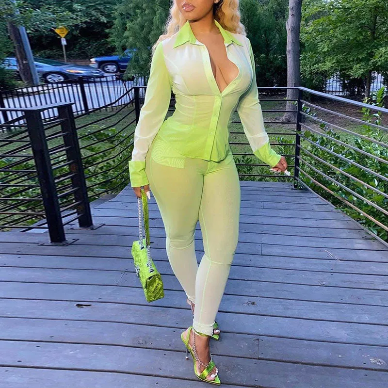 Gradient Color Pocket Design Two Piece Set