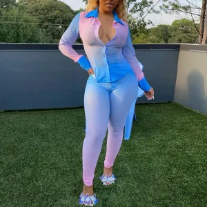 Gradient Color Pocket Design Two Piece Set