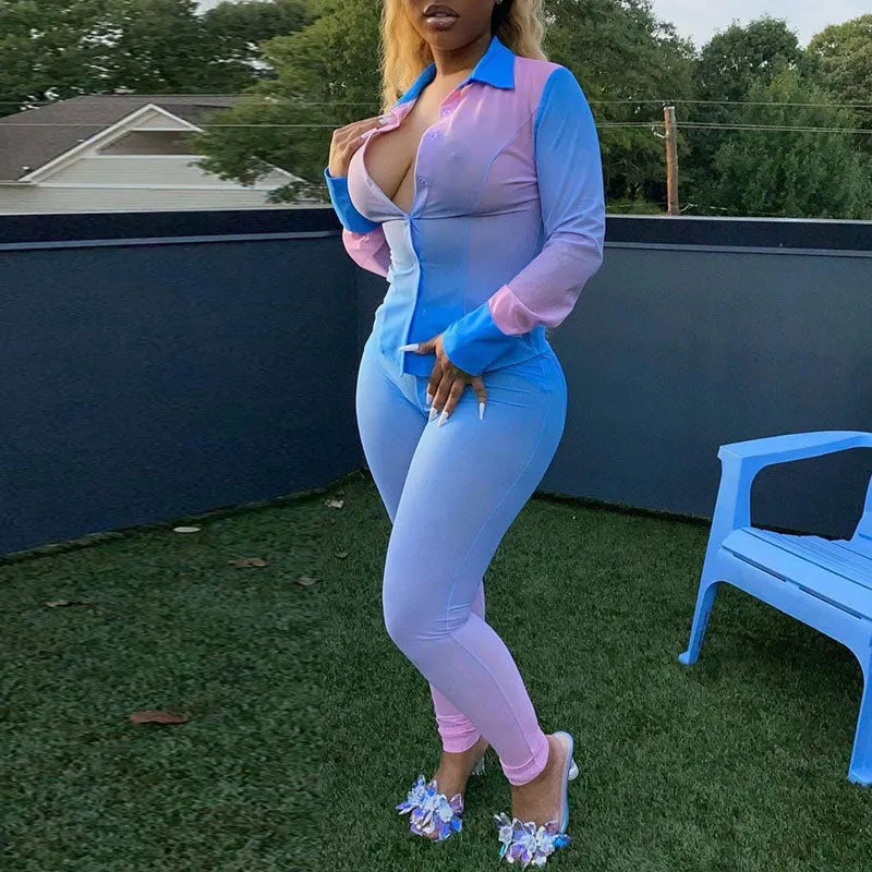 Gradient Color Pocket Design Two Piece Set