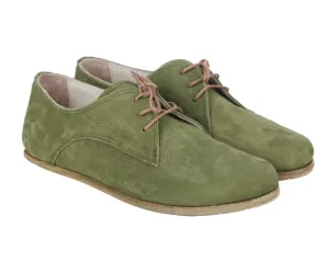 Green Oxford Wide Barefoot Nubuck Leather Handmade Classic Shoes