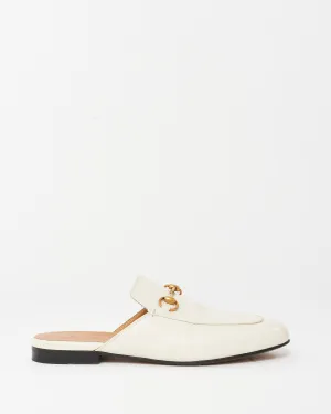 Gucci White Leather Princetown Horsebit Slipper Mules - 36.5