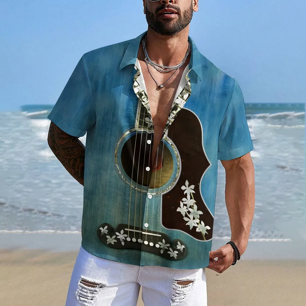 Guitar Printed Casual Short-Sleeved Shirt 2411011780