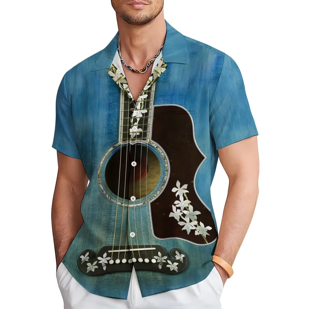 Guitar Printed Casual Short-Sleeved Shirt 2411011780