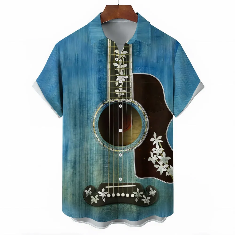 Guitar Printed Casual Short-Sleeved Shirt 2411011780