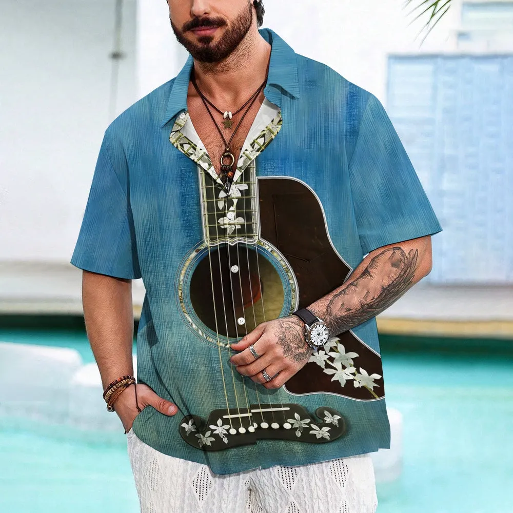 Guitar Printed Casual Short-Sleeved Shirt 2411011780