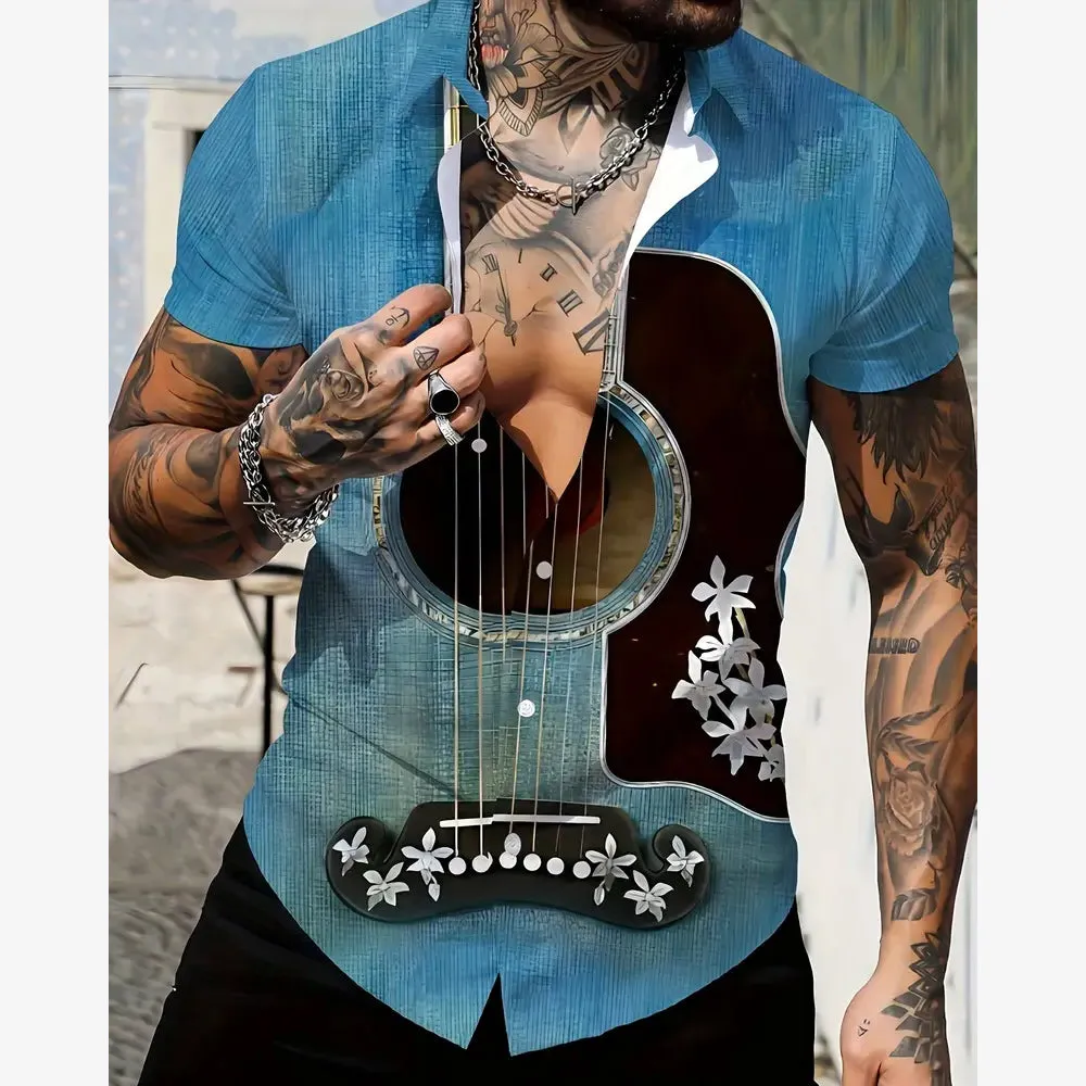 Guitar Printed Casual Short-Sleeved Shirt 2411011780