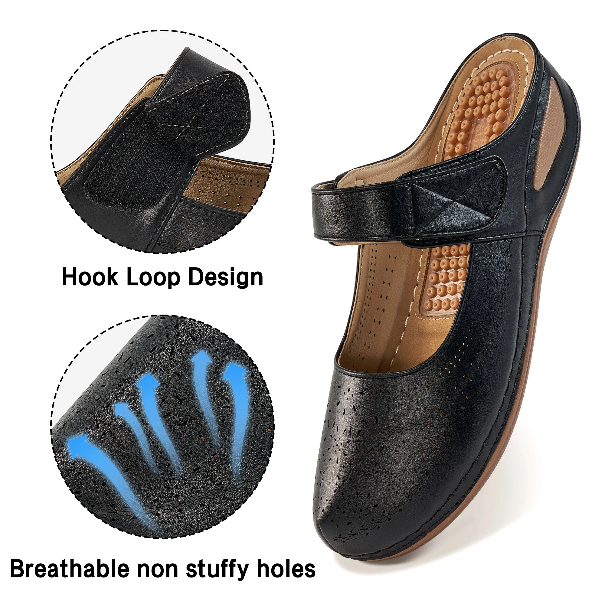 HARENC™Mules for Women Comfortable Closed Toe Sandals Slip on Shoes Casual Summer Wedge Sandals Adjustable Hook Loop