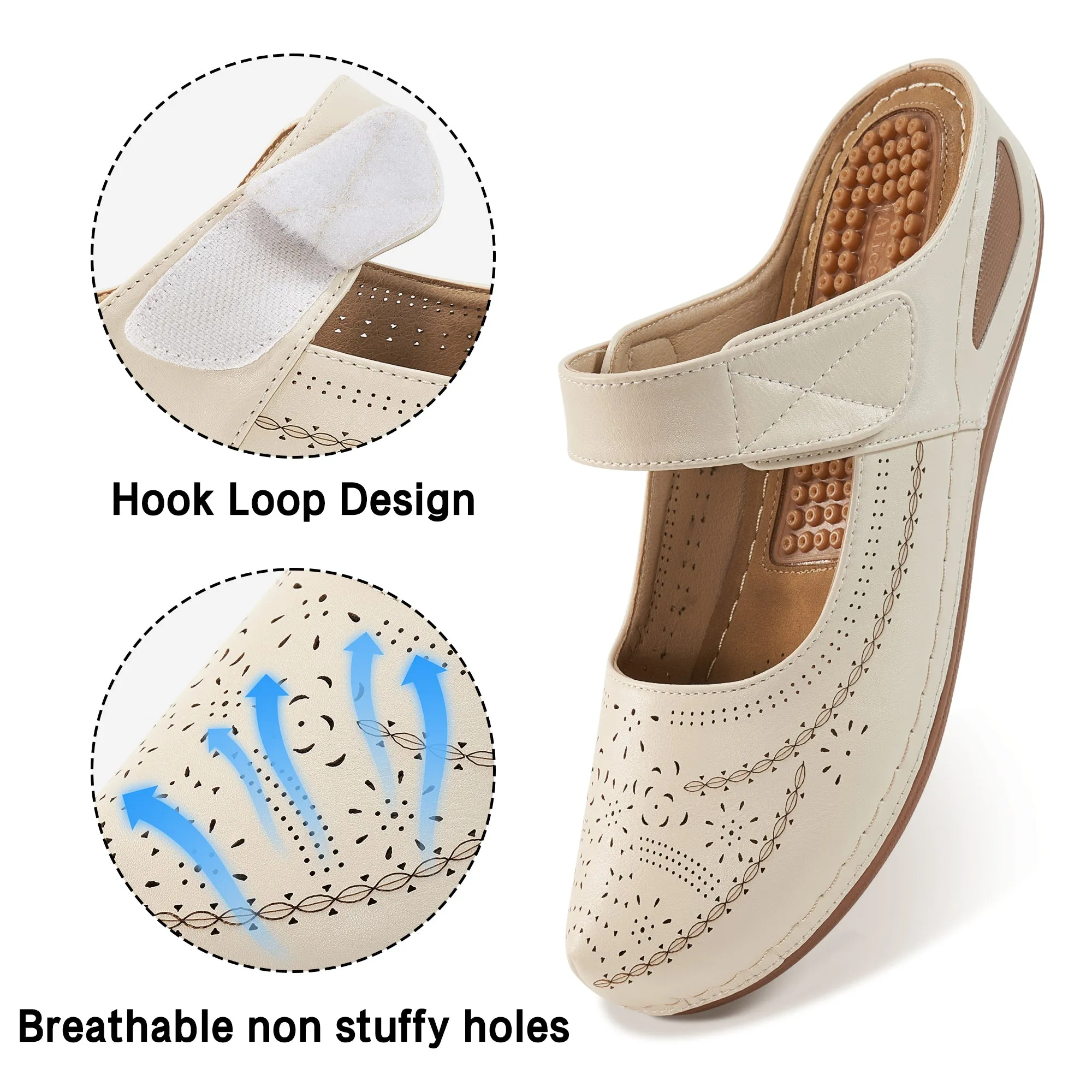 HARENC™Mules for Women Comfortable Closed Toe Sandals Slip on Shoes Casual Summer Wedge Sandals Adjustable Hook Loop