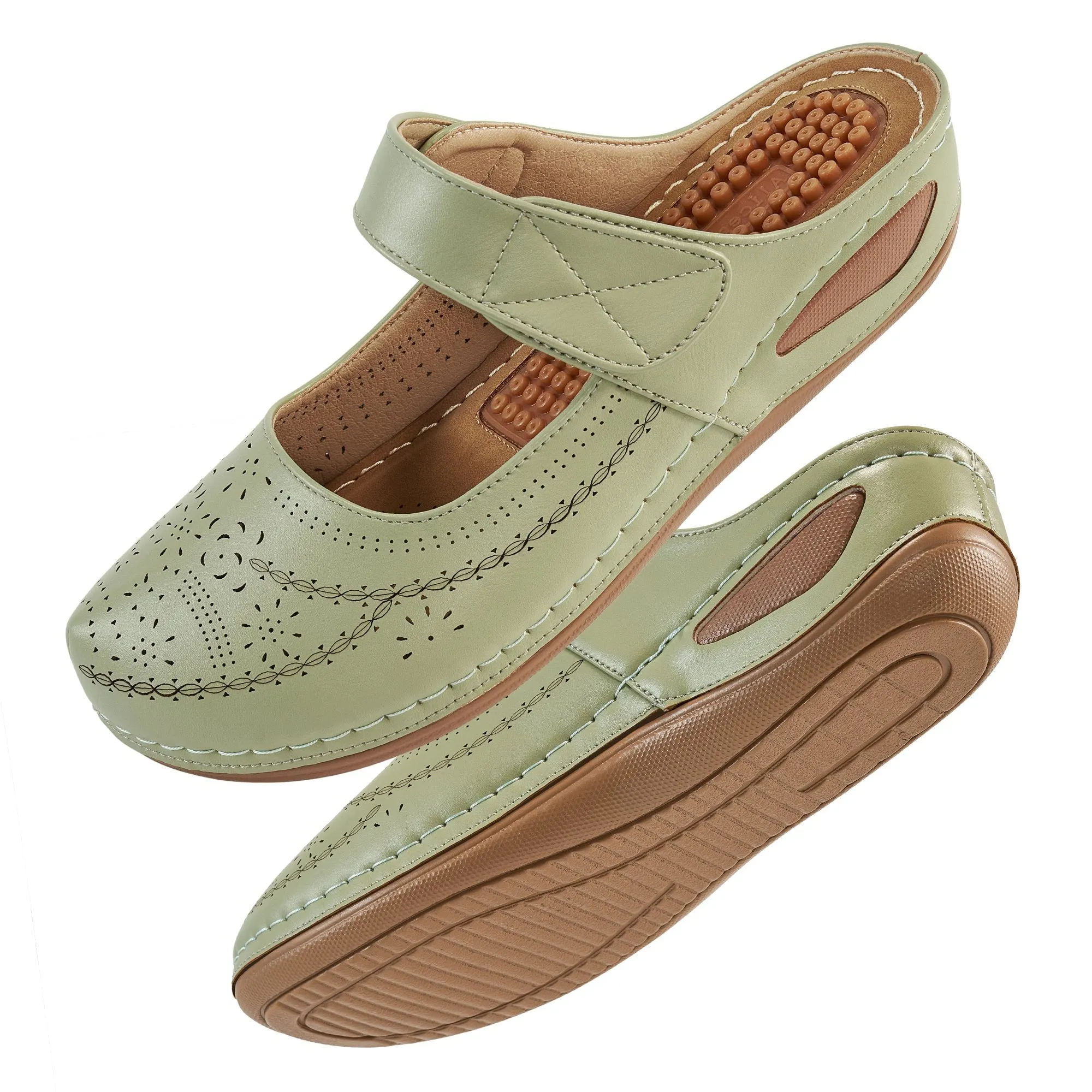 HARENC™Mules for Women Comfortable Closed Toe Sandals Slip on Shoes Casual Summer Wedge Sandals Adjustable Hook Loop