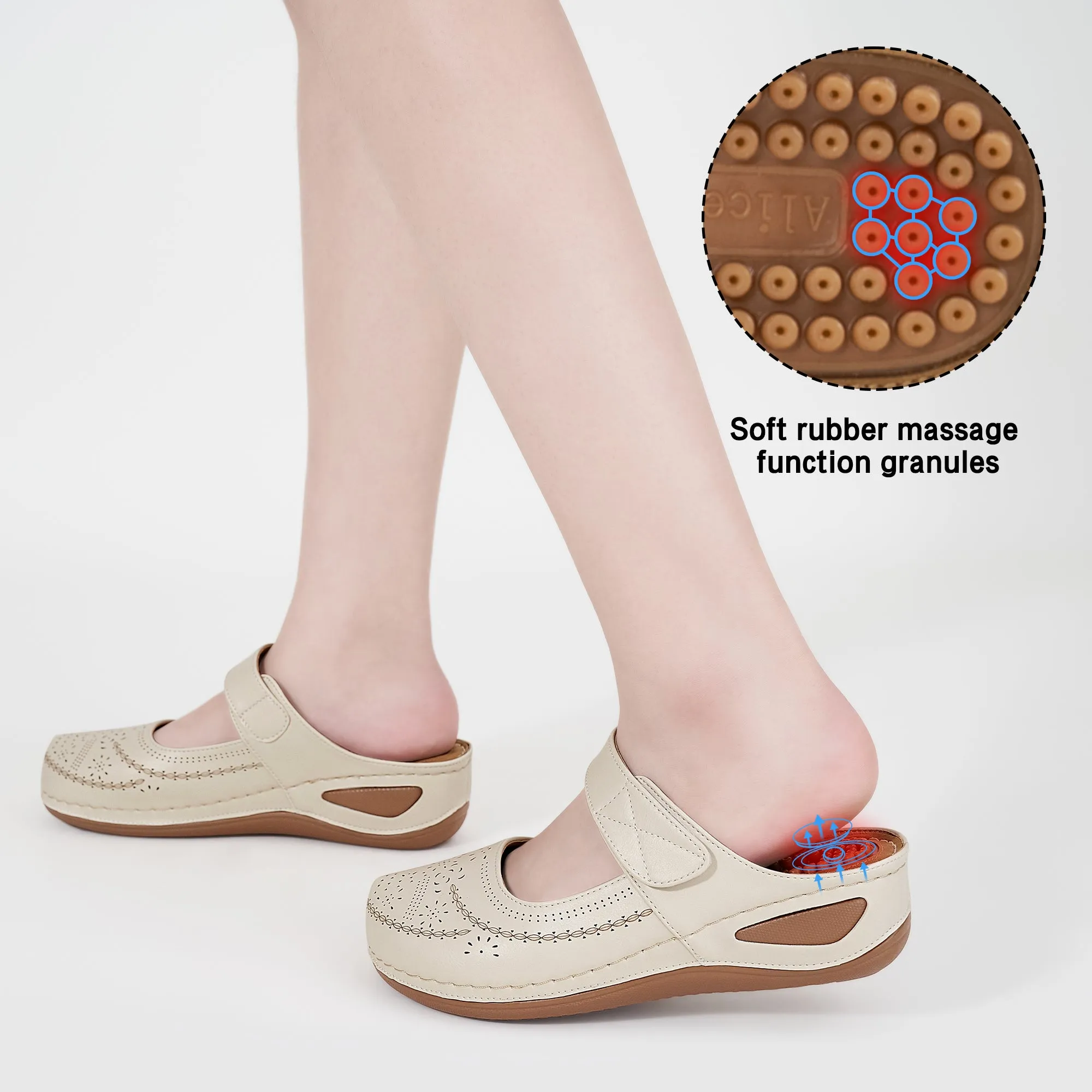 HARENC™Mules for Women Comfortable Closed Toe Sandals Slip on Shoes Casual Summer Wedge Sandals Adjustable Hook Loop