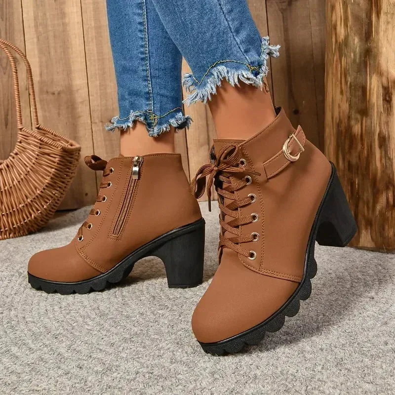 High Heel Lace Up Ankle Boots