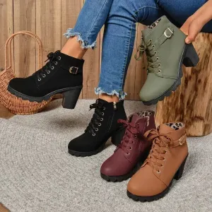 High Heel Lace Up Ankle Boots
