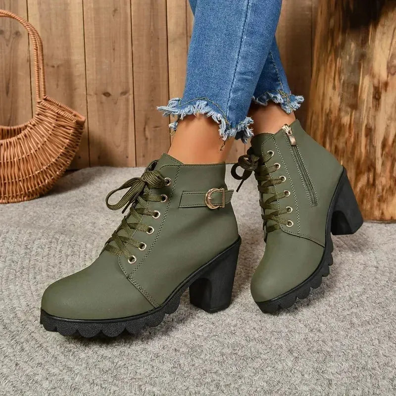 High Heel Lace Up Ankle Boots